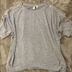 Gray Button-Shoulder Women's Top